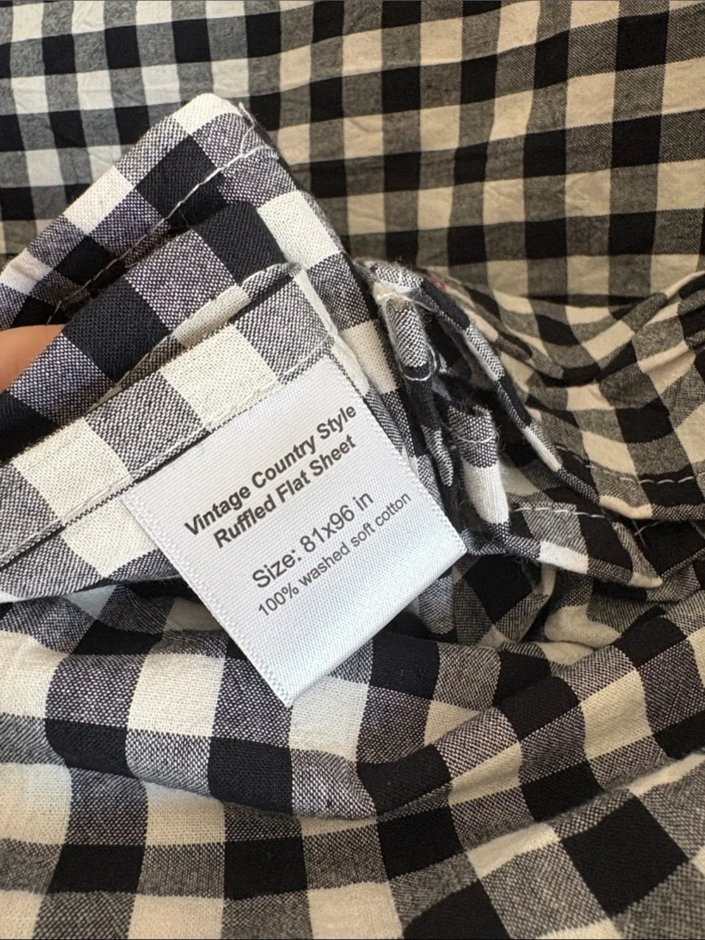 TOP SHEET ONLY Black & White Gingham Ruffled Country Style Flat Sheet 81x96”